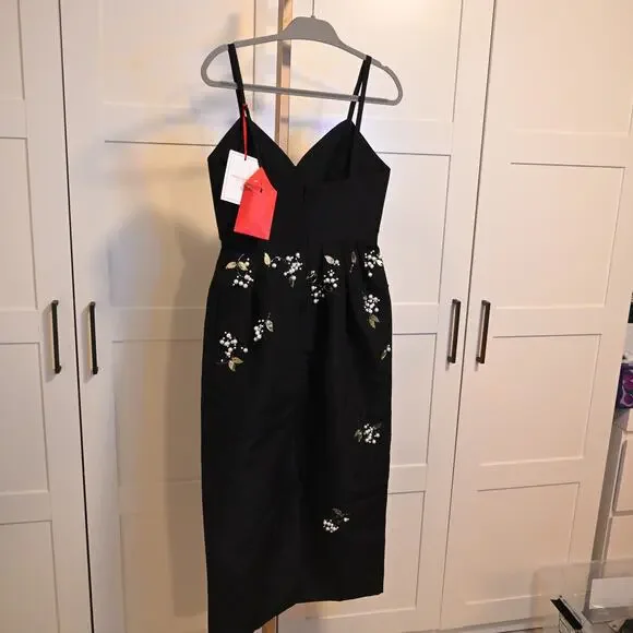 NWT: Carolina Herrera Embellished Pleated Silk-Faille Midi Dress - Picture 7 of 16